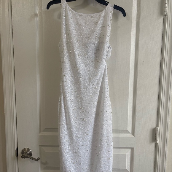 White Sequin & Pearl Embellished Dress - Picture 1 of 4